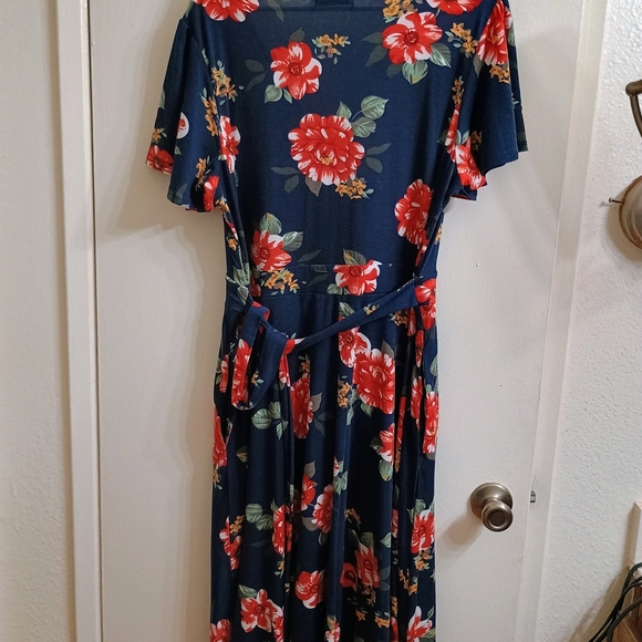 Xhilaration Red and Blue Ruffled Wrap Midi Dress. - Picture 2 of 4